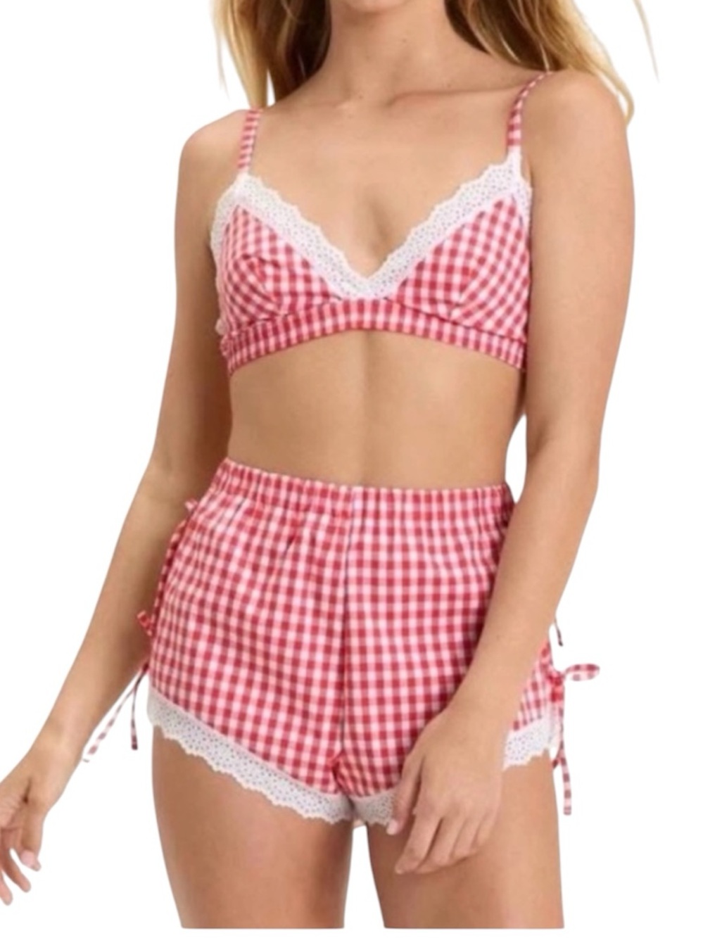 COLSIE Red Gingham Lace-Trim Set